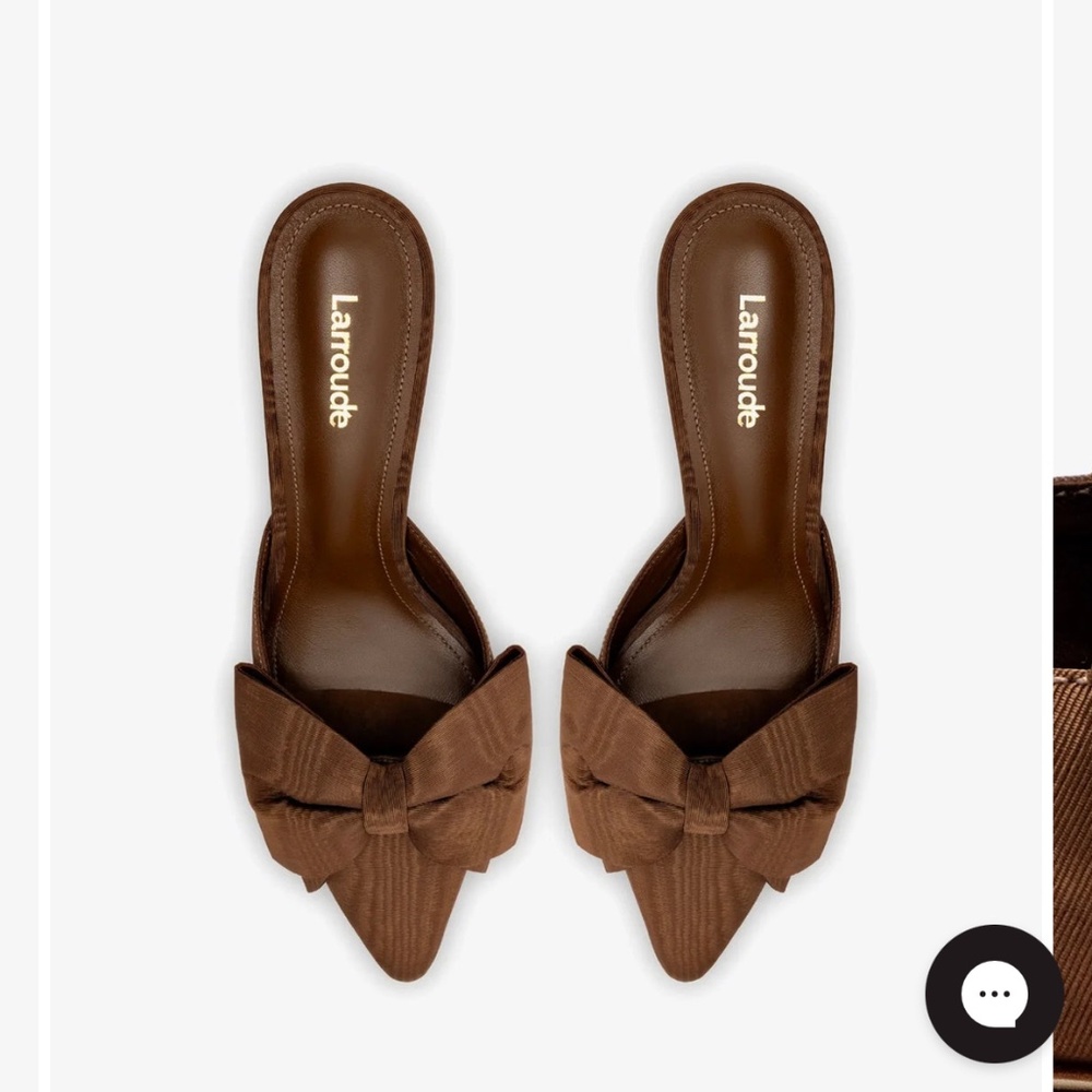 Larroude Brown Mini Elle Pump Pointed Bow Mule Heels size 8.5
